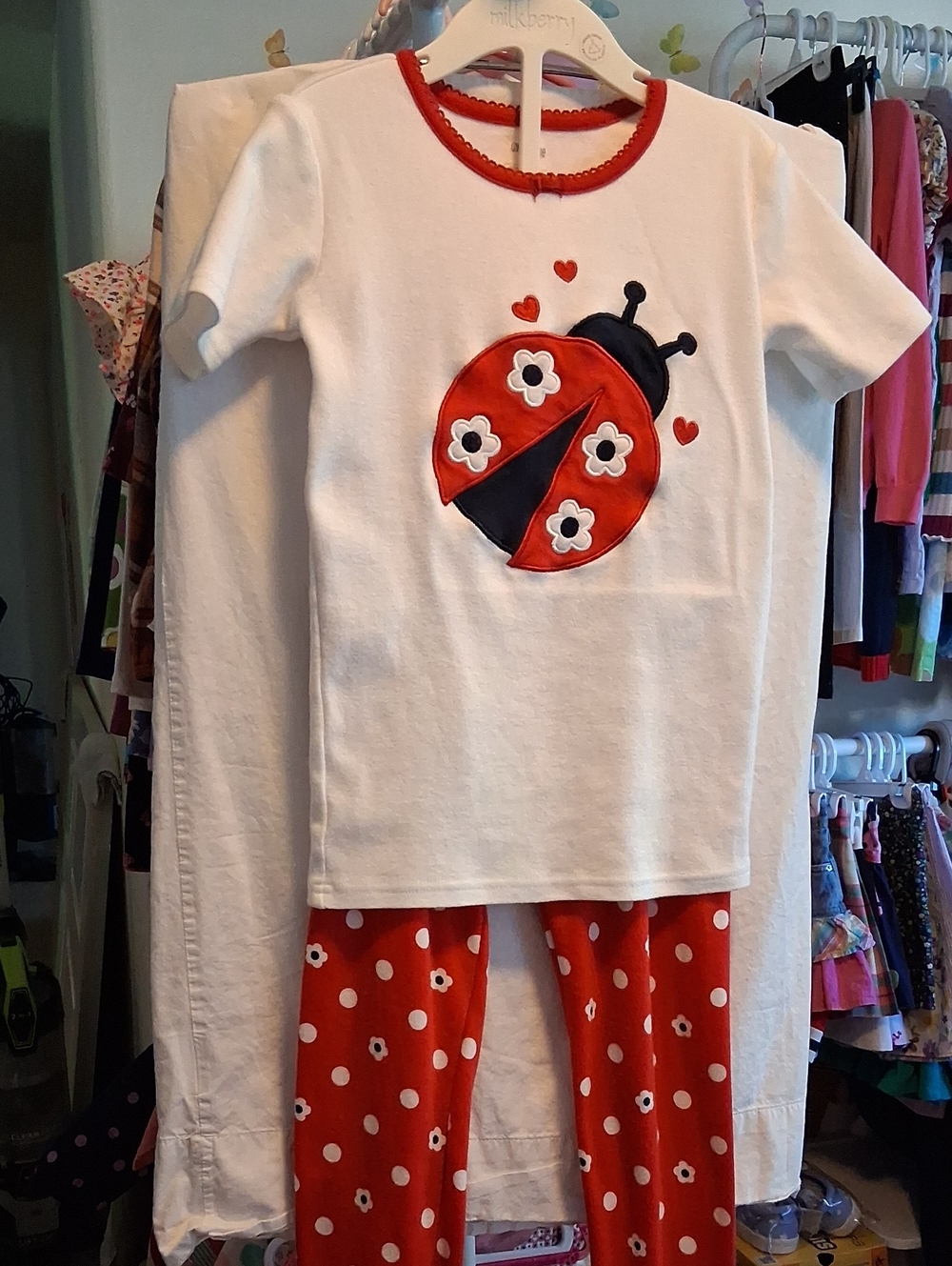 Gymboree Girls White & Red Ladybug Applique Pajama Set Size 8.